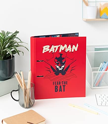 Official Batman 2 Ring Binder - A4 Folders Ring Binder - 10.6 x 12.6 inches / 27 x 32 cm - Ring Binder A4 - A4 Ringbinder - A4 Files 2 Ring Binder - Batman Gifts