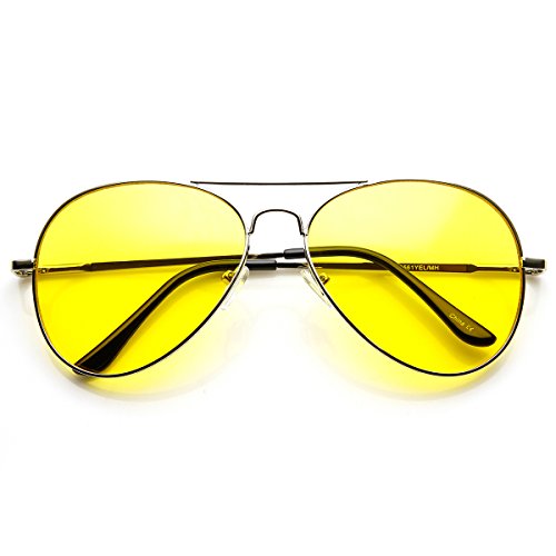 zeroUV Classic Metal Frame Yellow Tinted Night Driving Aviator Sunglasses