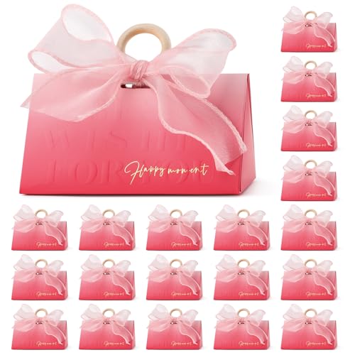 Motroce 20 Pcs Favor Boxes Gift Wrap Boxes, Small Thank You Box For Party Favors, Candy Box Bulk, With Silk Ribbon Wooden Ring Handle(Pink Gradient)