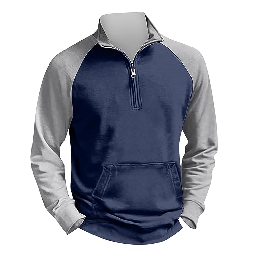 Men's Half Zip Pullover Sweatshirts For Outdoor Vintage V-Neck Button Long Sleeve Fashion Sports T Shirt, S-4XL