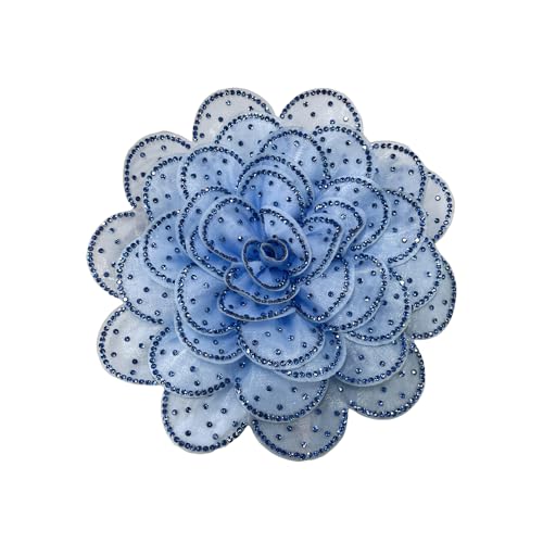 Image of Rhinestone Camellia Flower Big Brooch Lapel Pins for Women Fashion Crystal Fabric Floral Brooches Pin for Dresses Suit Accessories Jewelry Boutonniere Corsage Wedding Party 140mm