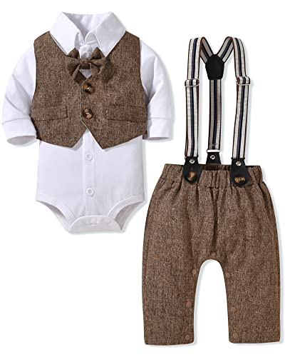Image of Aalizzwell Baby Boys Gentleman Outfit 3 Piece Formal Suit Set with Snaps