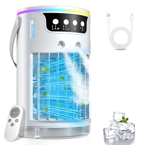 Mobile Klimaanlage, USB 4 In1 Mobile Klimagerät mit 3 Stufe Eis-Kühlnebel, Für Büro Zimmer...
