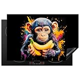 KitchenYeah© Herdabdeckplatte Einteilig 80x52 cm Küche Ceranfeld Abdeckplatte Cerankochfeld Abdeckung Induktionskochfeld Schutzmatte Affe - Graffiti - Farbenfroh - Bananen - Modern