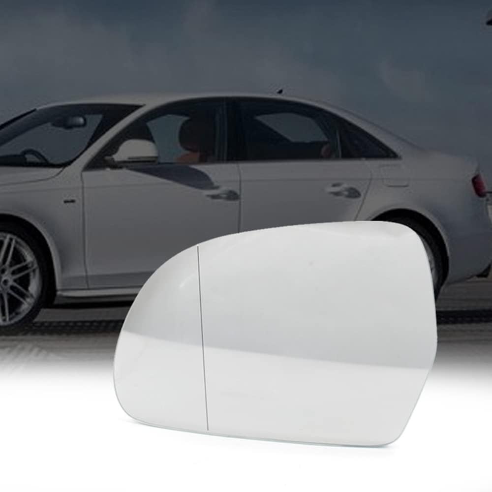 Driver/Passenger Side Heated Mirror Glass Replacement, Rearview Mirror Glass with Backing Plate Heated, 2009-2013 Compatible with Audi A3/S3 8P A4/S4 B8 A5/S5 A6 - White (Pair)