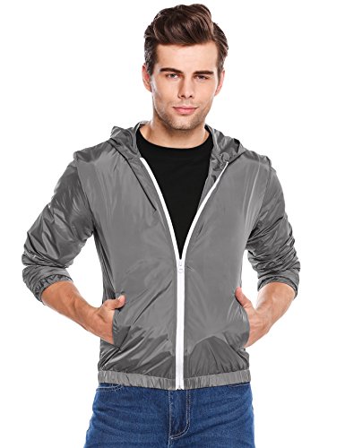 Coofandy Fashion Lightweight Jacket Waterproof Outwear,Gray,Medium