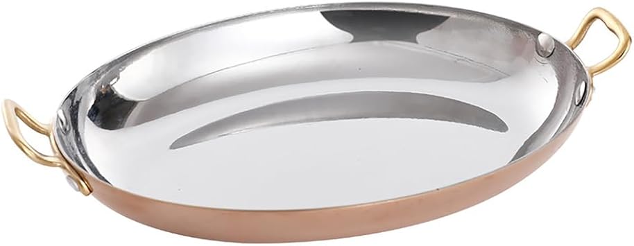 Oval Spanish Paella Pan Stainless Steel Spanish Paella Pan,Cooking Skillet Cookware with Dual Handle Spanish Seafood Lobster Plate for Home Cooking Cookware Kitchen,Rose gold,25CM/9.8 inches