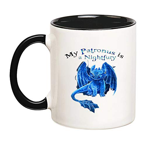 Mr.Fixed - My Patronus Is A Night Fury Toothless How To Train Dragon Mug, Toothless Dragon Mug (Black), 11oz Ceramic Coffee Mug, Unique Gift