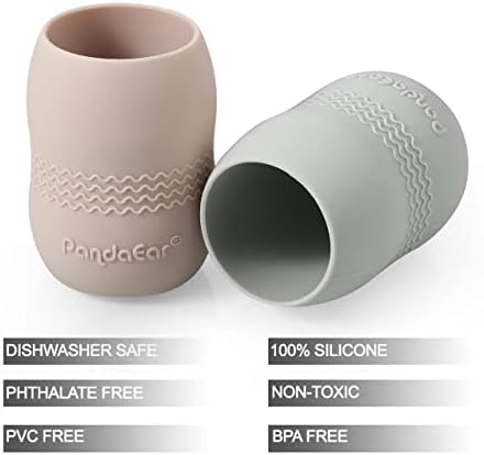 PandaEar (2 Pack) Toddler Sippy Cups, Baby Water Cup Non Spill, 100% Tiny Silicone Drinking Training Cup for Baby and Toddler (Pink/Grey)