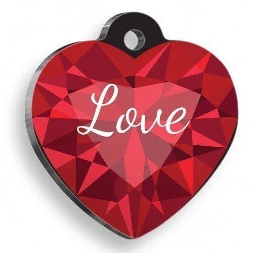 Red Diamonds Heart Love Personalized Dog Tag - Custom Name Tag - ID Tag for Dog & Cat - Customized Pet Tags - Dog & Cat Name id Tag - Dog Name Tag - Engraved Dog Tag