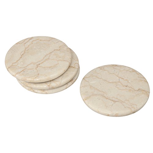 Creative Home Natural Champagne Marble Set of 4 Piece Round Coasters, 4" Diameter, 4" Diam. x 0.4" H