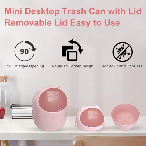 Mini bote de basura con tapa, pequeño para escritorio, rosado miniatura 6