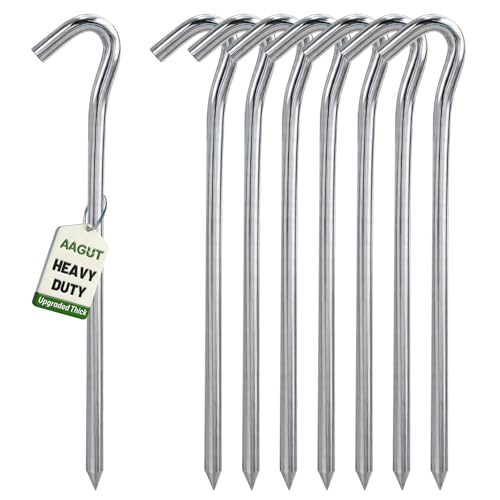 AAGUT Metal Tent Stakes Heavy Duty 9 Inch, 1/4 Inch Ultra-Thick Yard Pegs