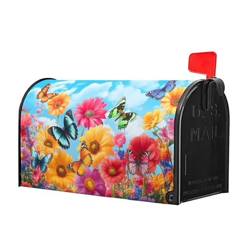 Image of Spring Summer Mailbox Covers Magnetic Standard Size 18x21 Inch Colorful Wildflowers Butterfly Magnetic Mailbox Cover Spring Floral Mailbox Wraps Post Box Cover Decoration for Home Outdoor Outside
