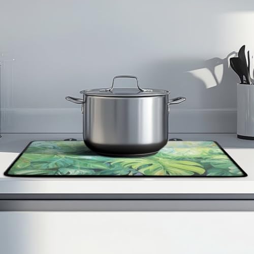 Image of Flat Top Stove Cover Mat for Electric Stove Multipurpose Heat Resistant Mat for Kitchen Machine Washable Foldable Induction Electric Cooktop Protector, 29 x 21 Inch, Monstera