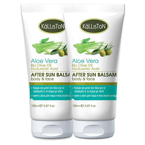 KallistonOrganic Olive Oil & Aloe Vera Lotion, Body & Face Cream, After Sun Balsam, Greece, 5.07 oz Each, Pack of 2
