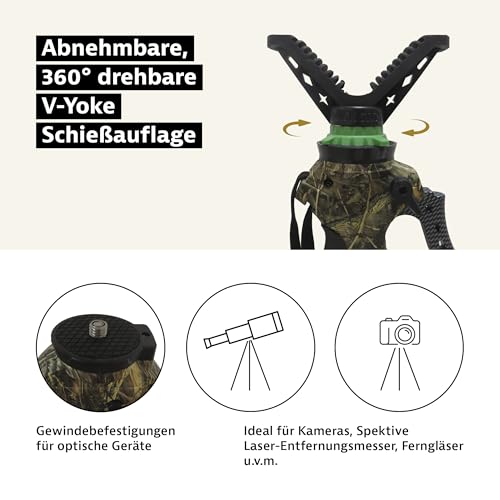 Royal Hunter® - Zielstock für Jäger - Tripod Dreibein GEN 3 – V-Joke Gewehrauflage - Pirschstock und Schießstock für perfekte Balance für präzises Zielen- stufenlos verstellbar von 100cm bis 160cm