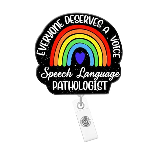Arakulago Funny Nurse Badge Reel Retractable Medical Assistant Nursing Badge Holder with ID Clip Accessories Everyone Deserves a Voice Speech Language Pathologist Acrylic Name Badge Clip CNA RN SLP