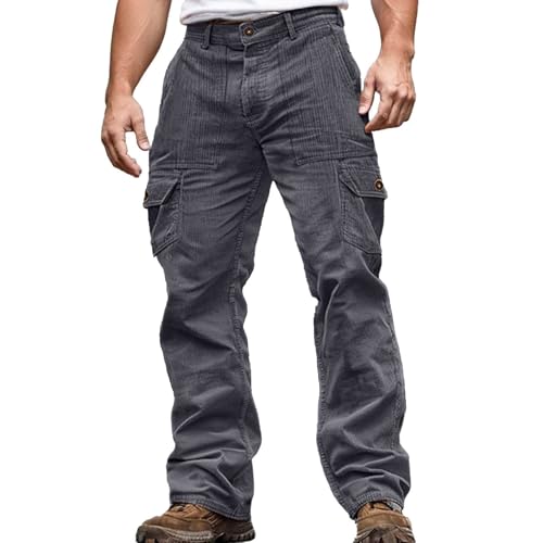 YOSUWOAI Pantalones de pana para hombre, pantalones cargo holgados de un solo color, vintage, pantalones de trabajo con muchos bolsillos, pantalones largos de trekking, deportivos, pantalones de