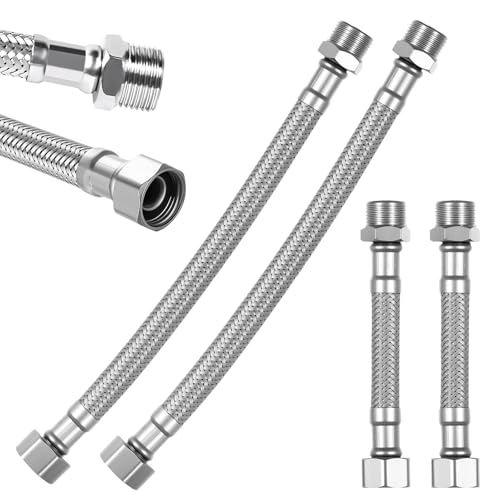 4 Pcs Manguito Flexible 3/8 Pulgadas, Latiguillos de Fontanería Flexibles, Latiguillo Grifo Cocina, Manguera Flexible de Acero Inoxidable para Conexión de Agua WC Baño (10 cm / 20 cm)