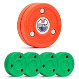 Green Biscuit 4-Pack Snipe New 2.0 Off Ice Hockey Pucks with 1 NHL Puck, Street Hockey Puck for Stickhandling and Shooting Practices - Official (Edmonton Oilers)