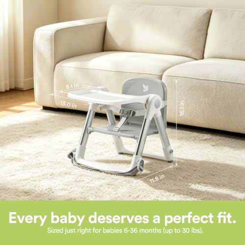 Image of Apramo 3-in-1 Toddler Booster Seat for Kitchen Chair & Dining Table with Removable Tray and Safety Straps, Portable& Foldable Babies Chair for Table, Feeding, Floor & Travel, Grey
