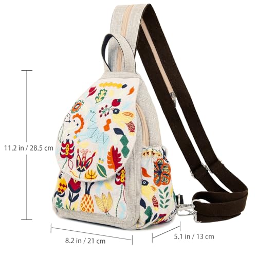Image of SILKAREA Vintage Embroidered Floral Ethnic Backpack for Women Handbag Shoulder Bag Mini Travel Purse (Embroidered White)