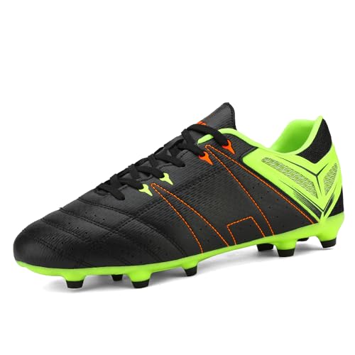 DREAM PAIRS Mens Sport Flexible Athletic Lace Up Light Weight Outdoor Cleats Football Soccer Shoes 6.5 Black/Lemon/Green/Red