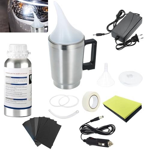 Auto Scheinwerfer Aufbereitung Set, Auto Scheinwerfer Bedampfen Polierset Set, Scheinwerfer-Reparatur-Set,Scheinwerfer Bedampfen & Politur Set für Kratzer,Vergilbung & Oxidation, mit Stromkabel