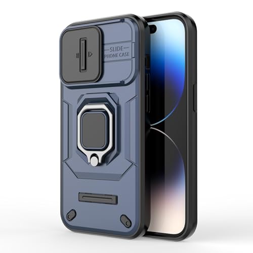 Image of CamShield Pro Case with Slide Camera Protection and 360 Protection Ring Stand Bumper Back Case Cover for iPhone 14 Pro (Blue)