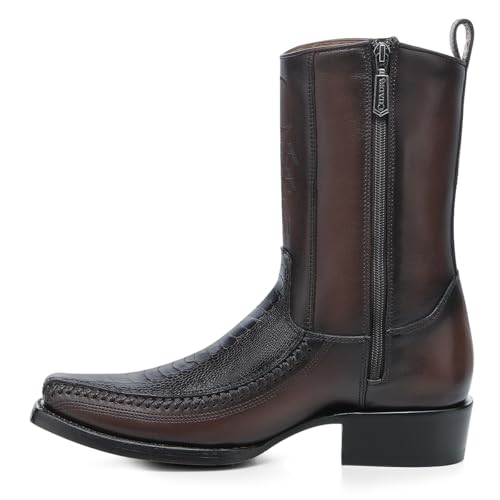 Cuadra Men's Ostrich Leg Leather Cowboy Boots Brown Side Zip by Cuadra - Used condition - Image 6
