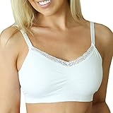 JOY BRA V-Neck with Lace Trim(One Size) - Seamless Bras for Women No Under Wire - Everyday Bras with Adjustable Straps and Removable Pads - Best Wireless Bras for Women with Support All Day (White)