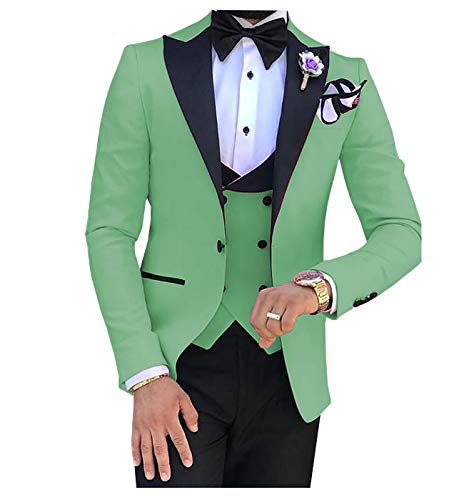 Jiaoyunshi Men Suits Slim Fit 3 Piece-Casual V Neck Peaked Collar Tuxedo Groomsmen Suit for Men Wedding Jacket Vests Pants2