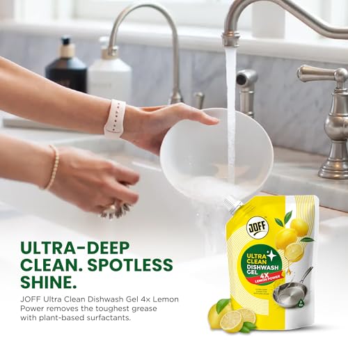 Image of Joff Ultra Clean Dishwash Liquid Gel 2L Refill | Advanced Degrease Technology | Instantly Cuts Tough & Burnt Grease | Low Foam Easy Rinse | Lemon Fresh | Value Refill Pack