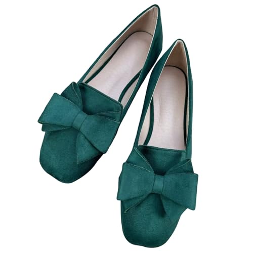 Image of WENJIAZHIZHI Square Toe Bow Ballet Slip-On | Classic Suede Finish,Chic Bow Detail,Effortless Everyday Style,Wedding Party Office,Plus Size Available