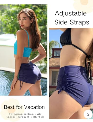 Ekouaer Badeshorts Damen Badehose Kurze Shorts Schnell Trocknende Boardshorts Bikini Hotpants Bauchkontrolle Schwimmshorts Bademode,Blau,L