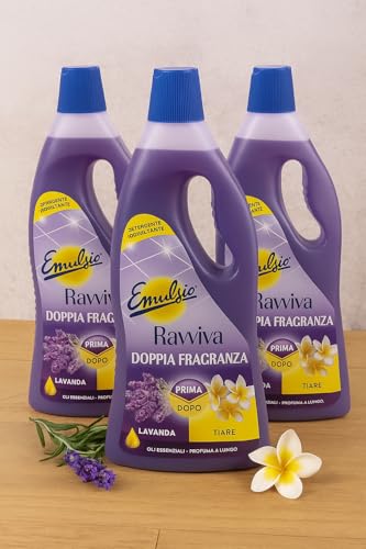 3 Pezzi Detergente Igienizzante Emulsio Ravviva Doppia Fragranza Lavanda E Tiaré 750ml Con Oli Essenziali Profumo Persistente Per Pavimenti E Superfici Lavabili