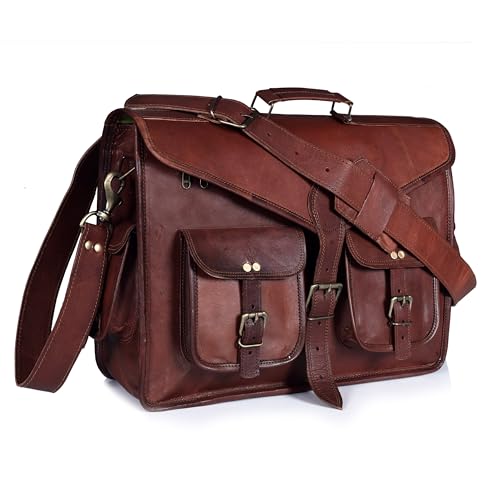 Sac messager pour ordinateur portable de 44,5 cm grand sac bandoulière travail cuir marron