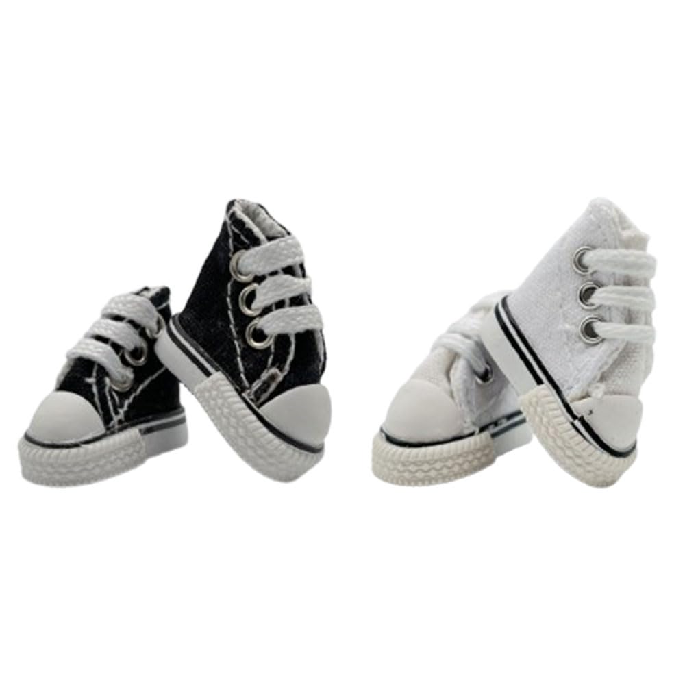 Ieron 4 Pairs Mini Finger Shoes Canvas Sneakers for Dolls Finger Skateboard Shoes Small Dance Shoes Finger Accessories for Breakdance (Black White)