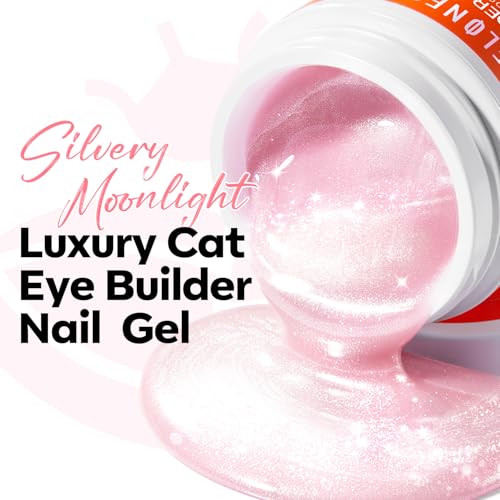 Image of modelones Cat Eye Builder Nail Gel with Magnet, Pink Glitter Magnetic Builder Hard Gel, Pink Shimmer Holographic Jelly Color for Nail Extension Apex Building, Self-Leveling, DIY Salon U V LED Cure 1oz