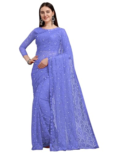 Image of LOROFY Women's Brasso Net Saree With Blouse