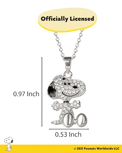 Peanuts Official Snoopy Necklaces – Silver Flash-Plated 3D Pavé Snoopy or Pink Glitter Heart Pendant, Licensed Jewelry4