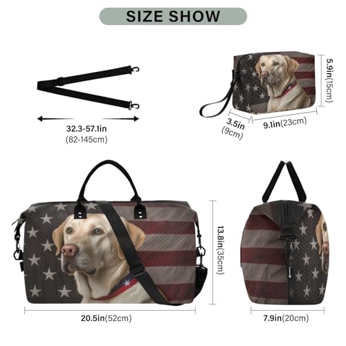 Large Travel Duffel Bag, American and Labrador Sports Tote Gym Bag, Shoulder Weekender Overnight Bag for Women Men, Carry On Luggage with Toiletry Bags3