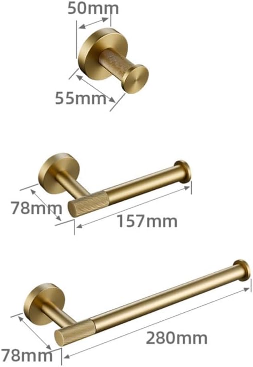 Gold Bathroom Hardware Accessories Set Knurled Brass Kit with Towel Bar Ring Robe Hook Paper Holder Towel Ring Toilet Brush and Shelf Rack,H-ph-tr