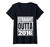 donna straight outta 2016 vintage 2016 classic birth of birthday maglietta con collo a v