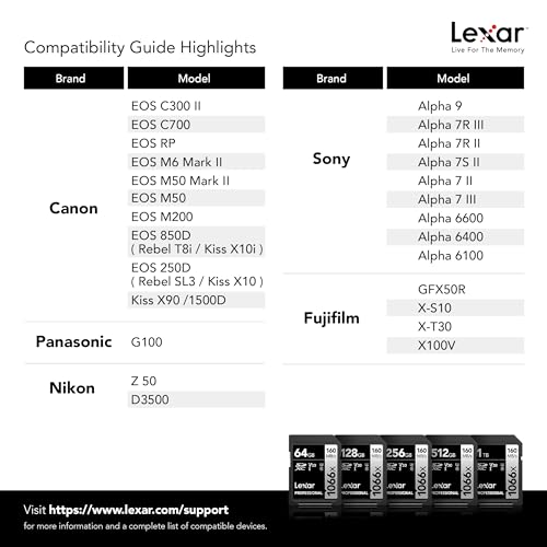 Lexar Cartão profissional 1066x 128GB SDXC UHS-I série prata, leitura de até 160MB/s, para câmeras D