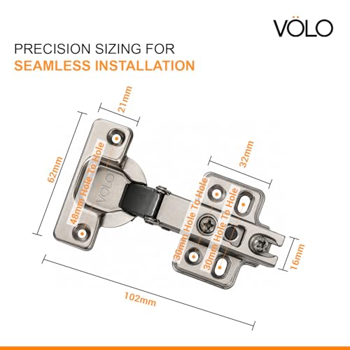 Image of VOLO 10 Pieces (Pack of 5 Set) Concealed Cabinet Hinges with Screws | 0 Crank - Full Overlay | Auto Hinges for Kitchen Cabinets, Mild Steel European Style Hinge for Home, Office & Wardrobe