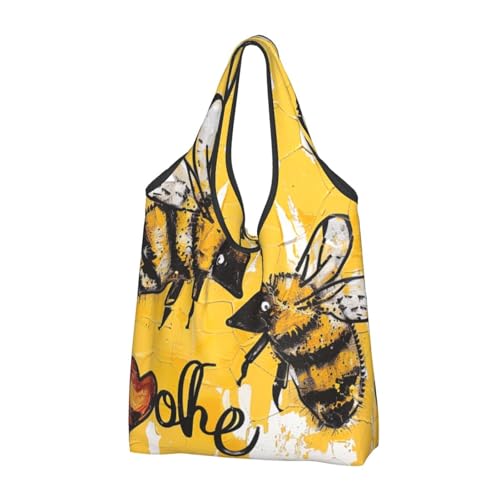 JKLQWC Bee Love Honey �v�����g �܂��ݎ��V���b�s���O�o�b�O�A�ė��p�\�ȐH���i�g�[�g�o�b�O �����̃V���b�s���O�◷�s�p, �u���b�N///�z���C�g, One Size