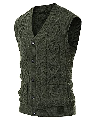 Image of PJ PAUL JONES Mens Cable Knit V Neck Sweater Vest Button Up