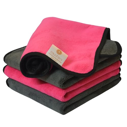Image of MUSHIES 800 GSM Microfiber Cloth (40x40 cm, Pack of 4) Double Layered Highly Absorbent Heavy Plush Microfibre Towel Cloth for Car Cleaning, Washing, Drying, Polishing & Detailing (Pink)